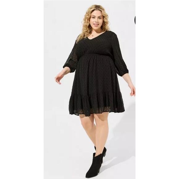 Torrid Dress Sz 3X Black Mini Clip Dot Crochet Lace Skater Flowy Mesh Dressy EUC - Picture 1 of 15